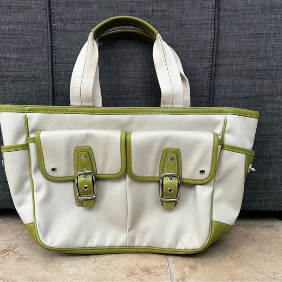 Coach Cream and Green Tote Bag - Picture 1 of 15
